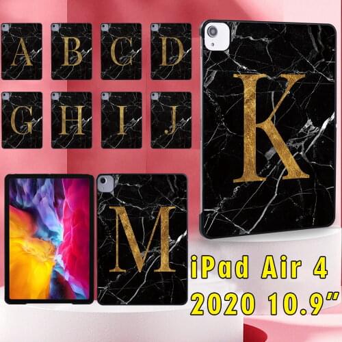 Tablet Case for Apple IPad Air 4 10.9 Inch 2020 A2072/A2316/A2324/A2325 Black Marble Letter Pattern Drop Resistance Back Shell