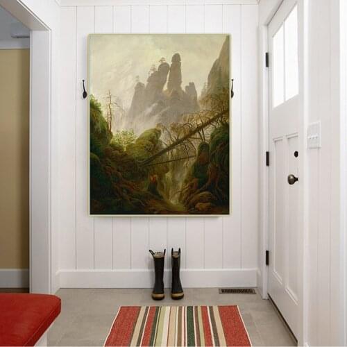 Citon Caspar David Friedrich《Rocky ravine in the Elbe Sandstone Mountains》Canvas Oil Painting landscape Decor Home Decoration