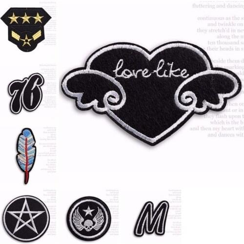 DIY Decoration Clothes Stickers Iron On Black Letter Number Star Embroidery Patches 3D Heart Love Wings Badges for Kid Coats