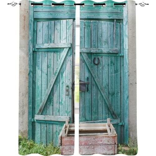 Wooden Door Plank Brick Door Window Treatments Curtains Valance Living Room Bedroom Kitchen Drapes Decor Kids Window Treatment