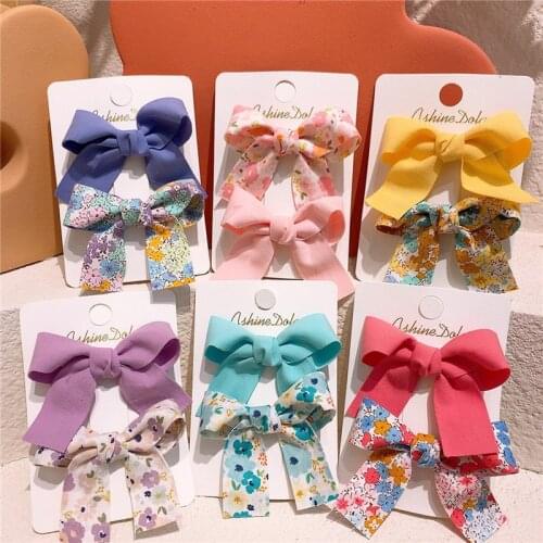 2021 New Korean Fashion Childrens Floral Bow Duckbill Clip Sweet Girl Princess Simple Colorful Fabric Hairpins Hair Accessories