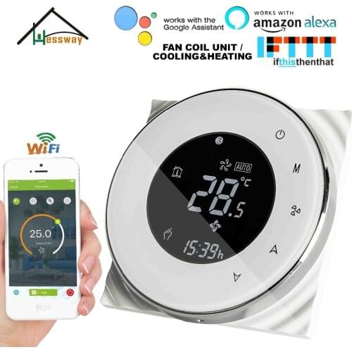 HESSWAY Central air conditioning thermostat wifi cooling heating for 4pipe 2pipe 3 speed vavle Relay output NO/NC