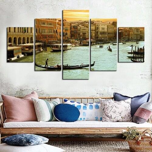 Canvas prints the city by the lakeside street fish people boat posters decorate the living room kitchen art wall painting FA130
