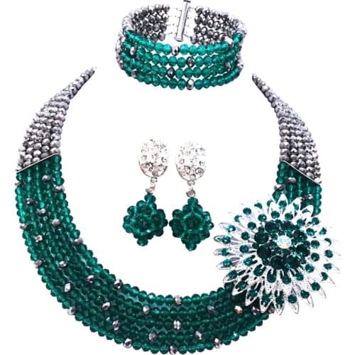 Graceful teal green crystal bead costume necklace african set nigerian wedding jewelry set