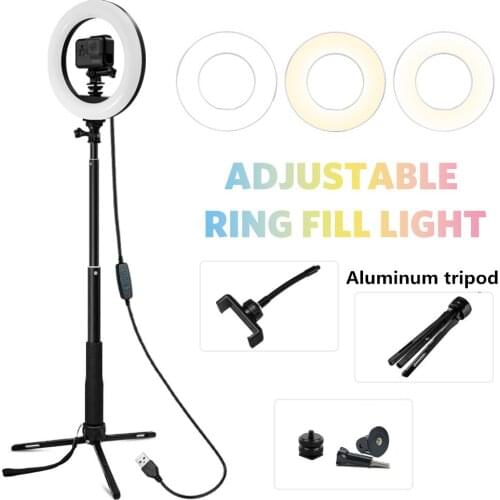 Anordsem 84 led video light 3500-5500k Photo Studio Camera Ring Light for Gopro Hero 8 7 6 5 DJI Camera Aluminium Monopod tripod