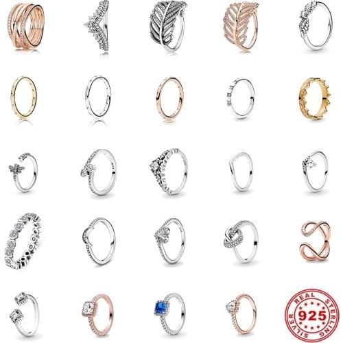 Leuxry Trendy Geometry Circle Crown Finger Rings for Women Simple Sparkling Zircon Silver 925 Rings Wedding Party Jewelry Gift