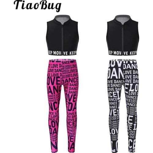 Big Girls Stage Dancewear Sets Outfits Kids Stretchy Sleeveless Tank Top Sport Yoga Running Gymastics Gym Workout Leggings Tight