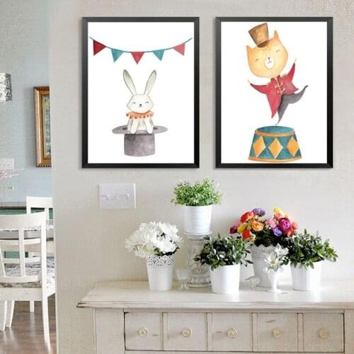 Creative Circus Animal Bear Elephant Mouse Poster Home Decoration Childrens Room Bedroom Frameless Printing Hanging Painting