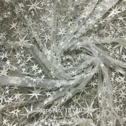 Beads lace star high quality african lace fabric for wedding dress French tulle Lace for Lady 5 yard/lot bridal LACE BC
