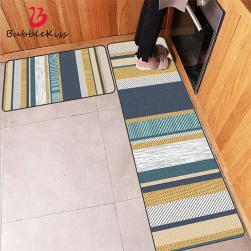 Bubble Kiss Nordic Style Green Gray Striped Pattern Kitchen Mat 40X60cm Home Decor Floor Mats Hot Sale Non-slip Kitchen Mats