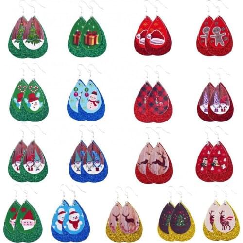 Hot Sales Women Santa Claus/Snowman/Elk Faux Leather Christmas Drop Hook Earrings Gifts