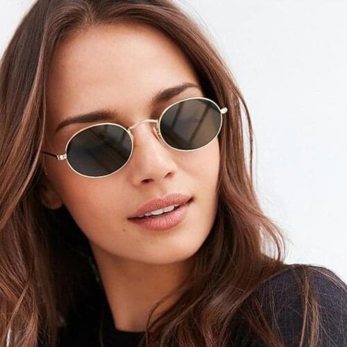 LongKeeper Small Oval Sunglasses Women Retro Red Eyewear Vintage Shades Metal Mirror Points Gold Pink Sun Glasses Female BL8006