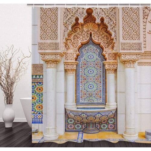 Moroccan Vintage Art Building Mosaic Pattern Bathroom Shower Curtain