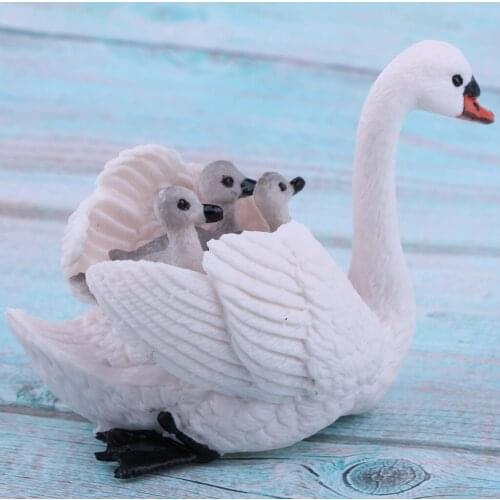 Mini Swan with Babies Fairy Garden Micro Landscape Home Garden Decoration Flower Pots Bonsai Craft Decor