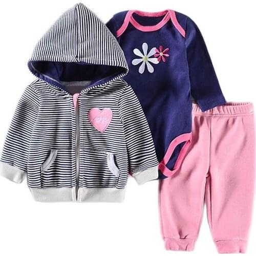 Fashion Newborn Baby Girl Clothes Striped Hooded Sweatshirt bodysuit Pants 3pcs Outfit clothing Cotton Baby Tracksuit Set Infant