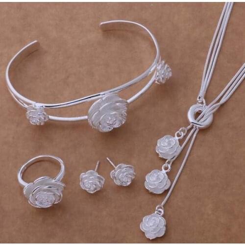 AS267 Hot sterling Jewelry Sets Bangle 155 + Necklace 497 + Earring 283 + Ring 206 /akpajbwa arcajija silver color