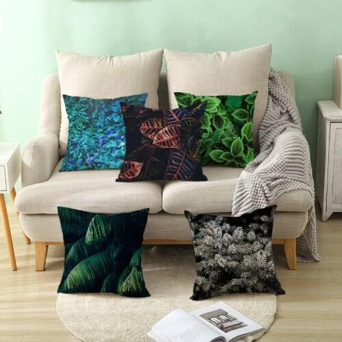 Pillowcase Green Plants Printed Peachskin Decorative Cushion Cover For Living Room Throw Pillow Covers Modern Home Decor 45*45cm