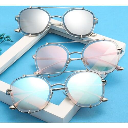 BEYONDSTAR New Fashion Mens Sunglasses Mirror Shades For Women Double Bridge Style Round Sun Glasses 100% UV400 Eyewear G17032