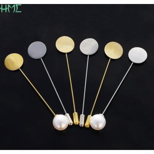 10pcs Gold Rhodium Pearl Alloy Long Brooch Pin Base Blank Tray Bezels Brooches For DIY Lapel Dress Jewelry Making Accessories
