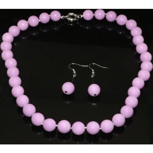 Party gifts set baking paint glass violet purple 12mm round beads romantic necklace earrings jewelry for women 18inch B2318