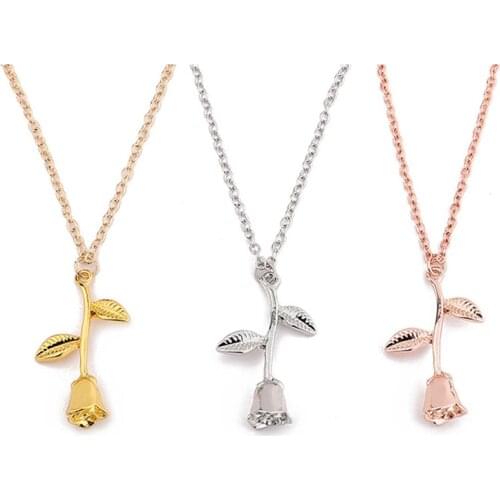 3D Rose Pendant Charm Necklace Final Rose Flower Beauty And Beast Jewelry Women Girls Party Gift