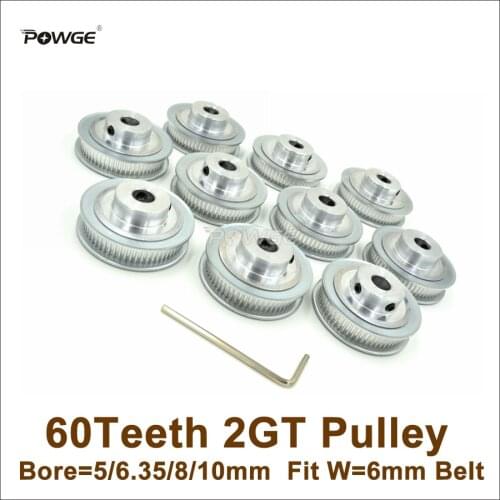 POWGE 10pcs 60 Teeth 2GT Timing Pulley Bore 5/6.35/8/10mm Fit Width 6mm GT2 Timing Belt 3D Printer Parts 60T 60Teeth GT2 Pulley