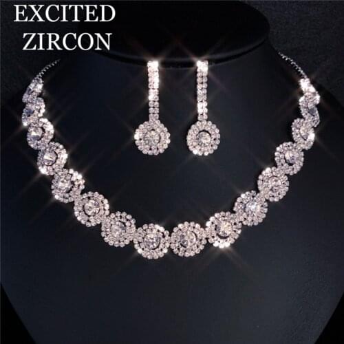 Simple Imitation Pearl Elegant Bridal Jewelry Crystal Necklace Earrings for Girl Party Gift Rhinestone Engagement Jewelry Sets