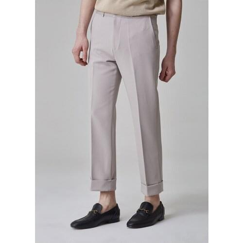 Spring and summer fall feeling straight tube 9-point casual trousers mens British Slim small leg hem 9-point pants trend