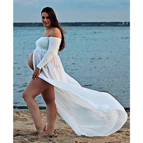 Maternity Photography Props Maxi Beach Dress Gown Lace Maternity Beach Cover Ups Women Fancy Shooting Photo Pregnant Beach Dress