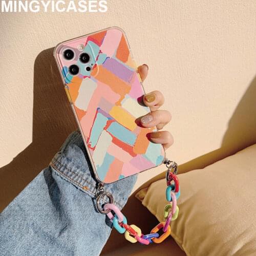 Color Pattern Soft Silicon Phone Cases for Iphone 12 Pro 7 8 Plus Xr Xs Max X 11 Pro Max SE 2020 Cover with Hand Color Strap
