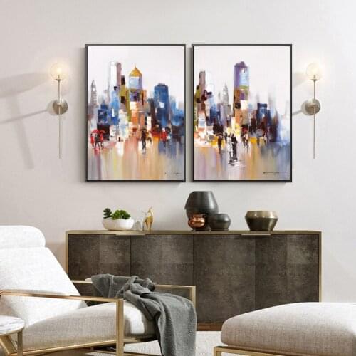 Modern Landscape Posters and Prints on Canvas Wall Art Oil Painting Abstract Cityscape Pictures for Living Room Decor No Frame