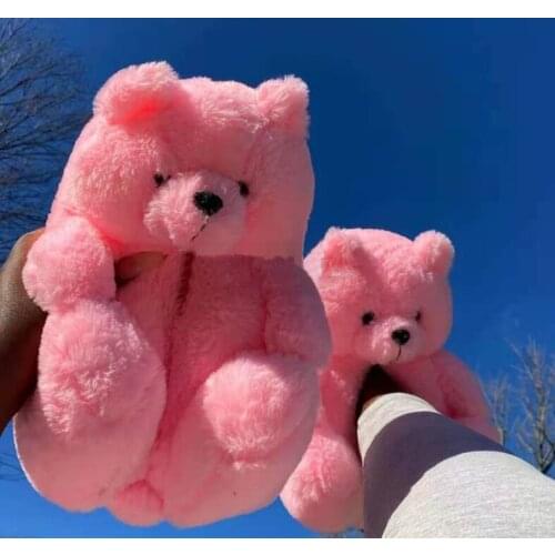 Kids Boys Girls Cute Teddy Bears Plush Indoors Slippers Toddlers 11-4 EU Size Children Warm 3D Bears Home Anti-Slip Shoes