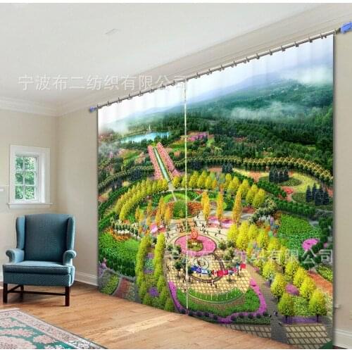 Green Scenery Luxury Blackout 3D Window Curtains For Living Room Bedroom Customized size Drapes Cortina Rideaux Cushion cover