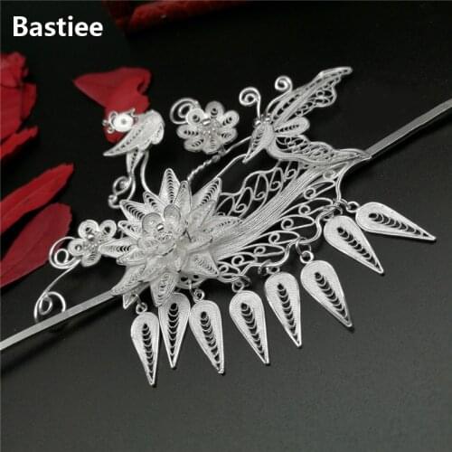 Bastiee Hmong 999 Sterling Silver Hair Stick Butterfly Mother Hair Accessories For Women Miao Handmade Hairpin Luxury Jewelry