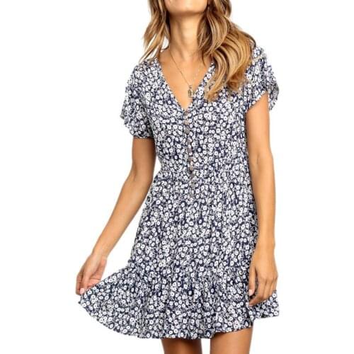 2021 New Ladies Summer Butterfly Short Sleeve Print Chiffon Dress Women Casual V Neck A Line Above Knee Mini Dresses