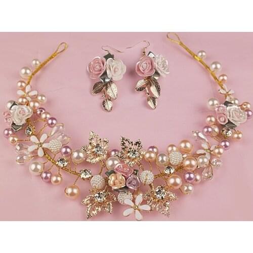 1 Set Gold Handmade Flower Headpieces Wedding Bridal Pearl And Crystal Headbands For Bride Hair Accessories Bridesmaid Jewelry