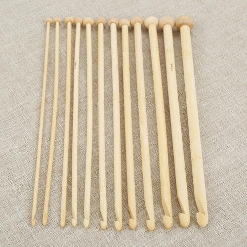 12PCs/set 3mm-10mm Natural Bamboo Beaded CrochetSingle Pointed Afghan Tunisian Crochet Hooks Needles Hand DIY Sewing Tools