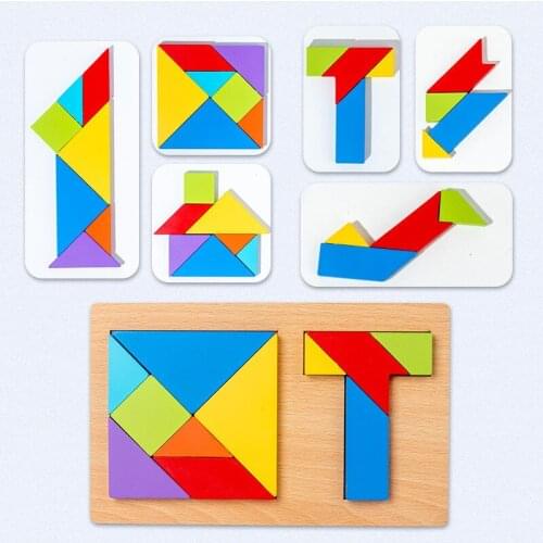 2-in-1 3D Puzzle Jigsaw Tangram Game Montessori Learning Educational Drawing Board Games Toy Gift for Children Brain Tease