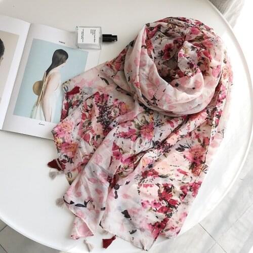 2018 Fashion Ombre Flower Blossom Pattern Tassel Scarf Shalws Women Long Floral Beach Hijab Wrap Muffler 10pcs/Lot Free Shipping