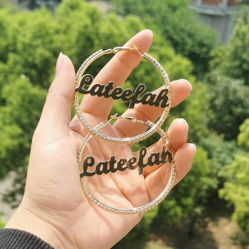 2021 New Zircon Hoop Name Earrings Women Custom Name Earrings Personality