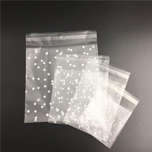 4 Sizes 100pcs Clear Frosted Cookie Bag Self-adhesive Plastic Cookie Bags White Dots Wedding Christmas Cookie Packaging
