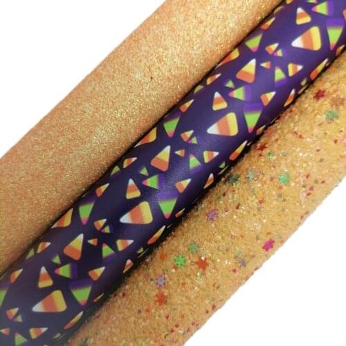 Snowflakes Glitter leather, Candy Corns Printed synthetic leather, Yellow Fine Glitter Faux Leather Sheets For Bow 21x29CM KM637