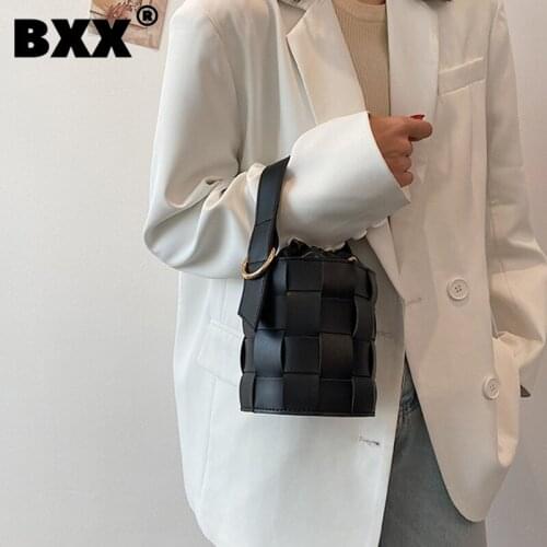 [BXX] Woman New Mini Bucket Handbag PU Leather Personality All-match Crossbody Shoulder Bag Fashion Tide Autumn 2021 GF0509