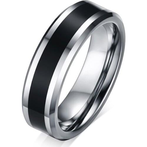 Euro-America New Fashion Simple Popular 6mm Tungsten Steel Drop Rubber Ring Japan and South Korea Pendant Mens Jewelry