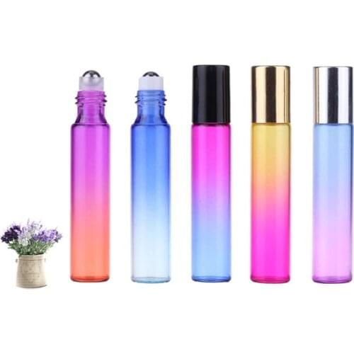 10ml Gradient Color Essential Oil Perfume Bottle Roller Ball Thick Glass Colorful Travel Sub-bottles Empty Cosmetic Containers