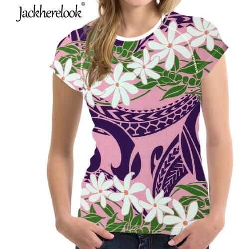 Jackherelook Poly Hawaiian Print Tribal Tiare Pink Purple Tshirt Casual Summer Female Clothing Plus Size Ladies Tee Tops Mujer