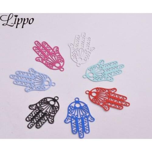 50pcs AC3154 Spring Color Brass hamsa Hand Charms Filigree Pendants DIY Earrings Connectors Jewelry Materials