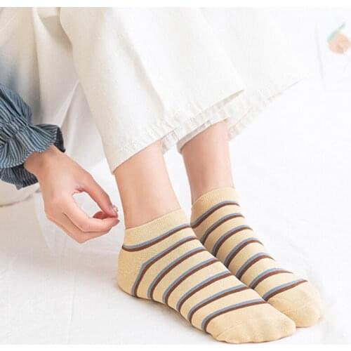 6 Pairs Summer Breathable and Sweat-Absorbent Short Socks Leisure Striped Women Boat Socks Tube Jacquard Checkered Cotton Socks