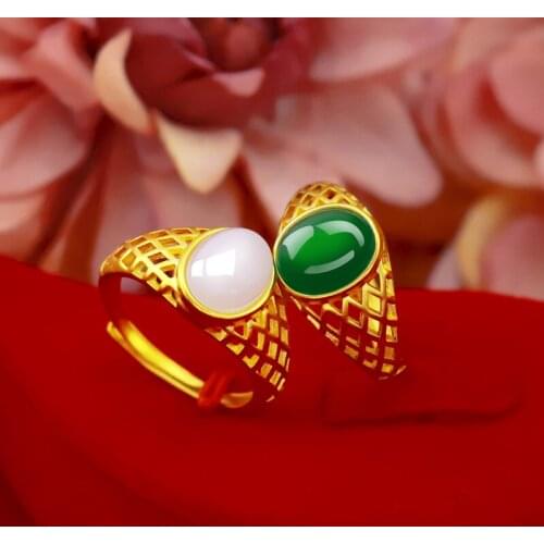 Fashion Natural Green Emerald Ring 14k Gold Women Wedding Anniversary Stone Rings Chrysoprase Jade Gemstone Jewelry Gift Female