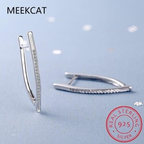 Fashion Child 925 Silver Zirconia Geometric V Shape Hoop Earrings Girl Women Beautiful Huggies Earring Jewelry Anti-Allergic